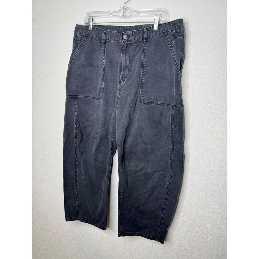 Gap Twill Wide Leg Pants Faded Acid Wash Black‎ High Rise Utility Womens 16